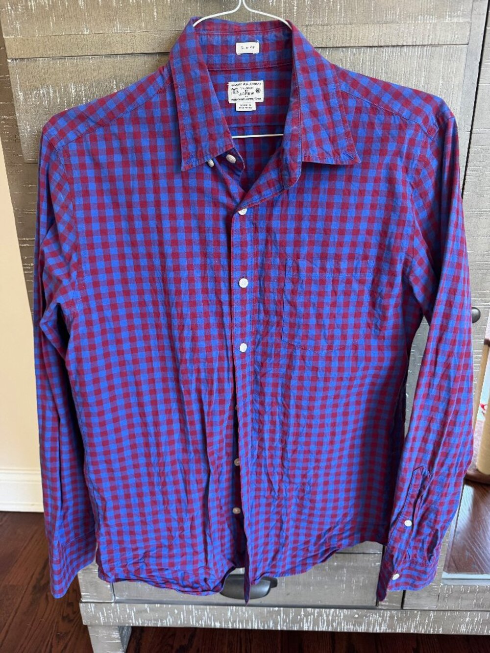J.Crew Slim Fit Red Blue Gingham Cotton Button Down Shirt M